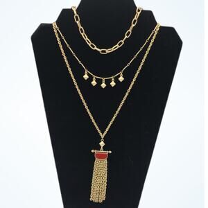 JARDIN Gold Layered Red Turquoise Stone Fringe Pendant Chain Necklace ~ NEW